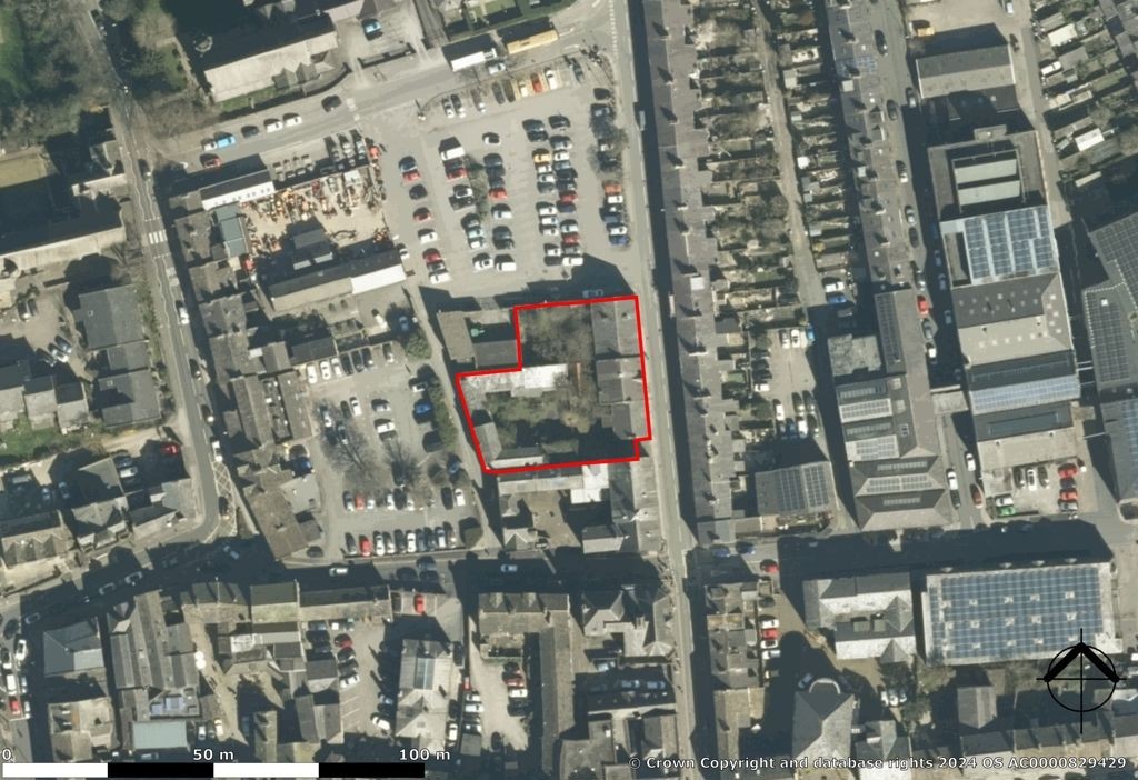 Overhead view of location on map with the site outlined in red