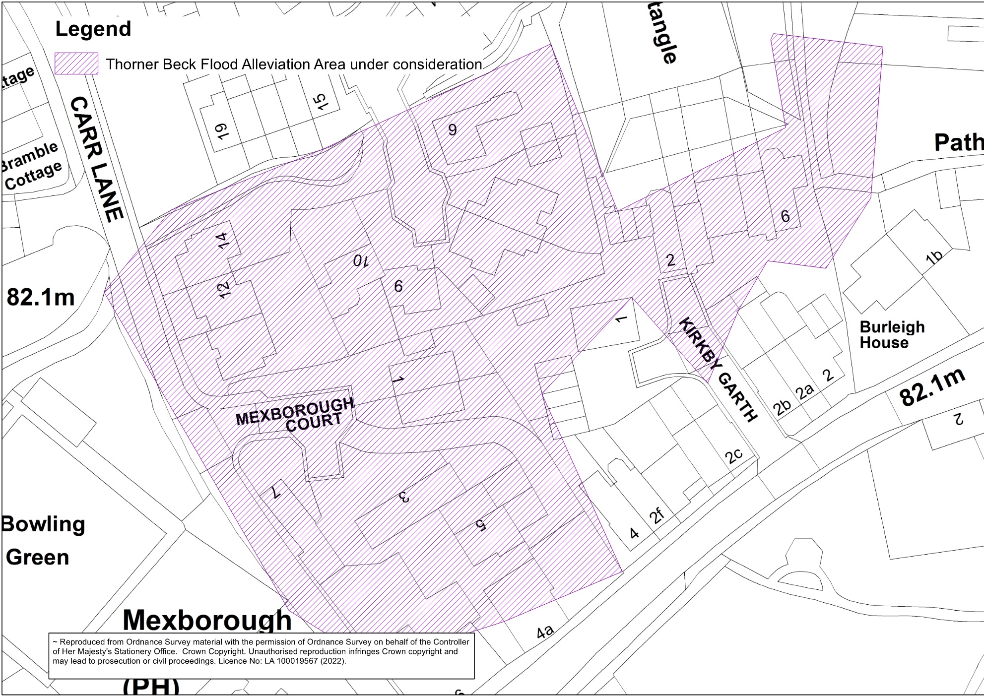 Map showing hatched area under consideration for the Thorner Beck FRS