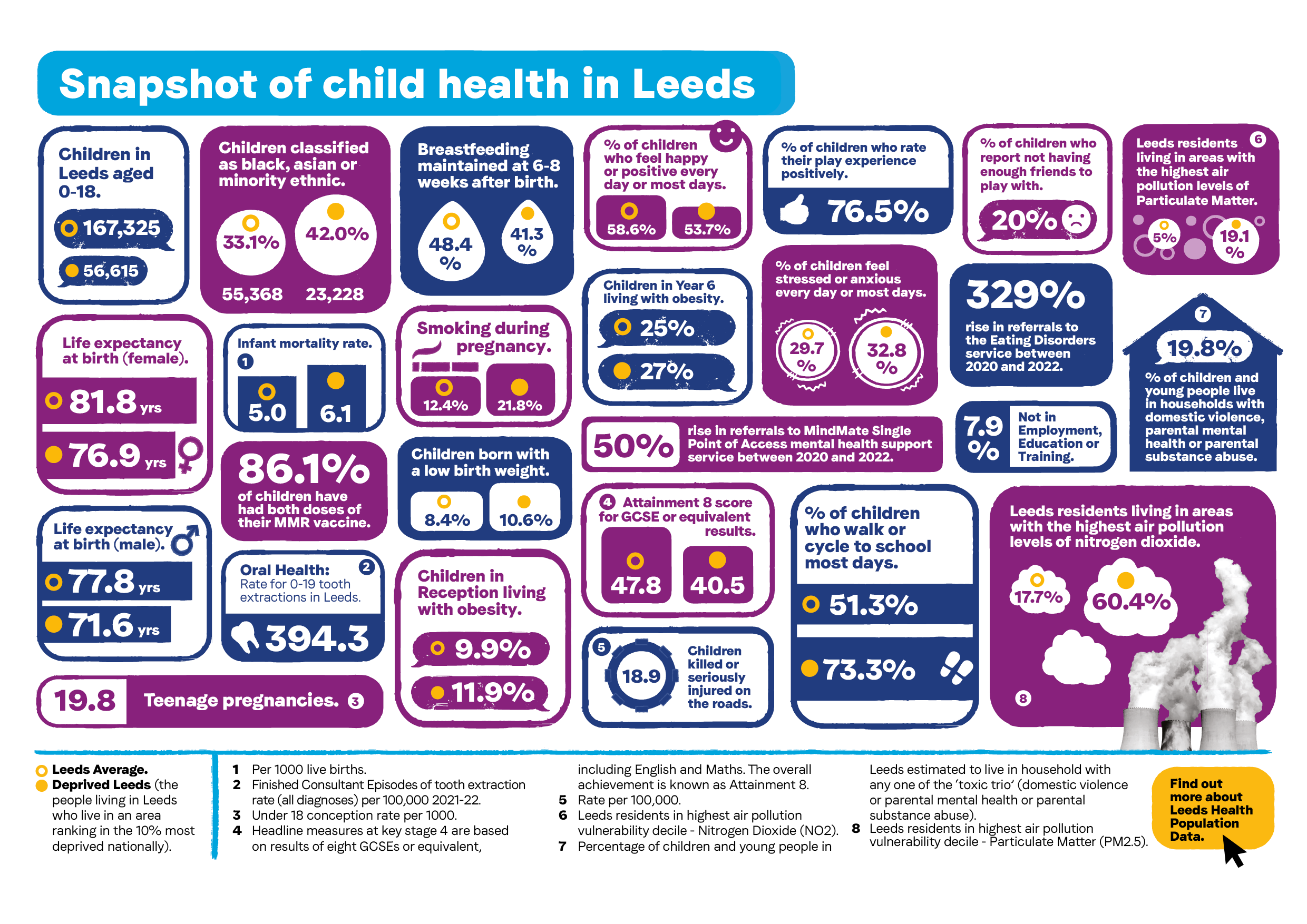 infographic covering the Leeds Health Population Data listed below