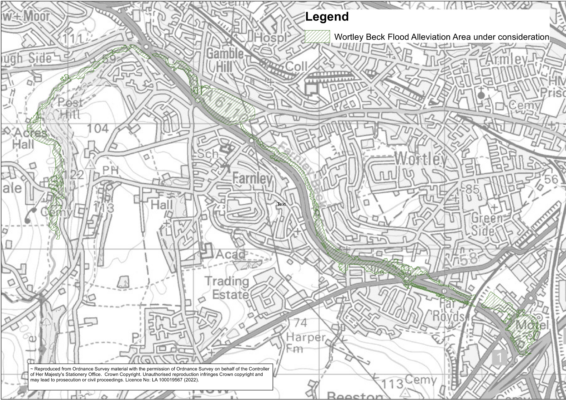 Map showing hatched area under consideration for the Wortley Beck FRS