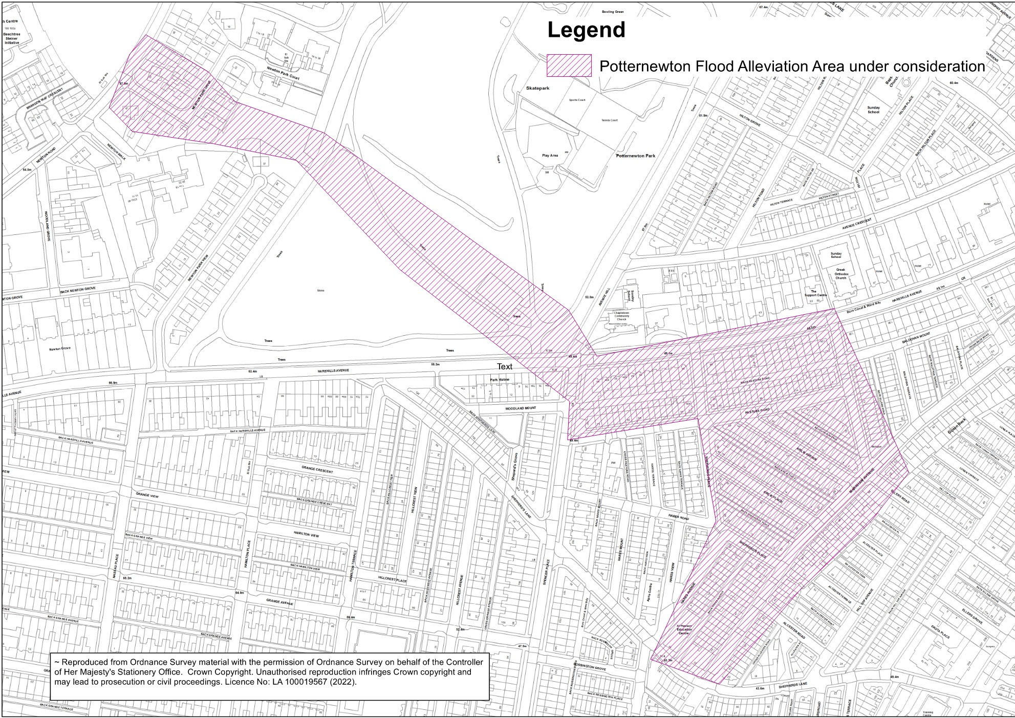 Map showing hatched area under consideration for the Potternewton FRS