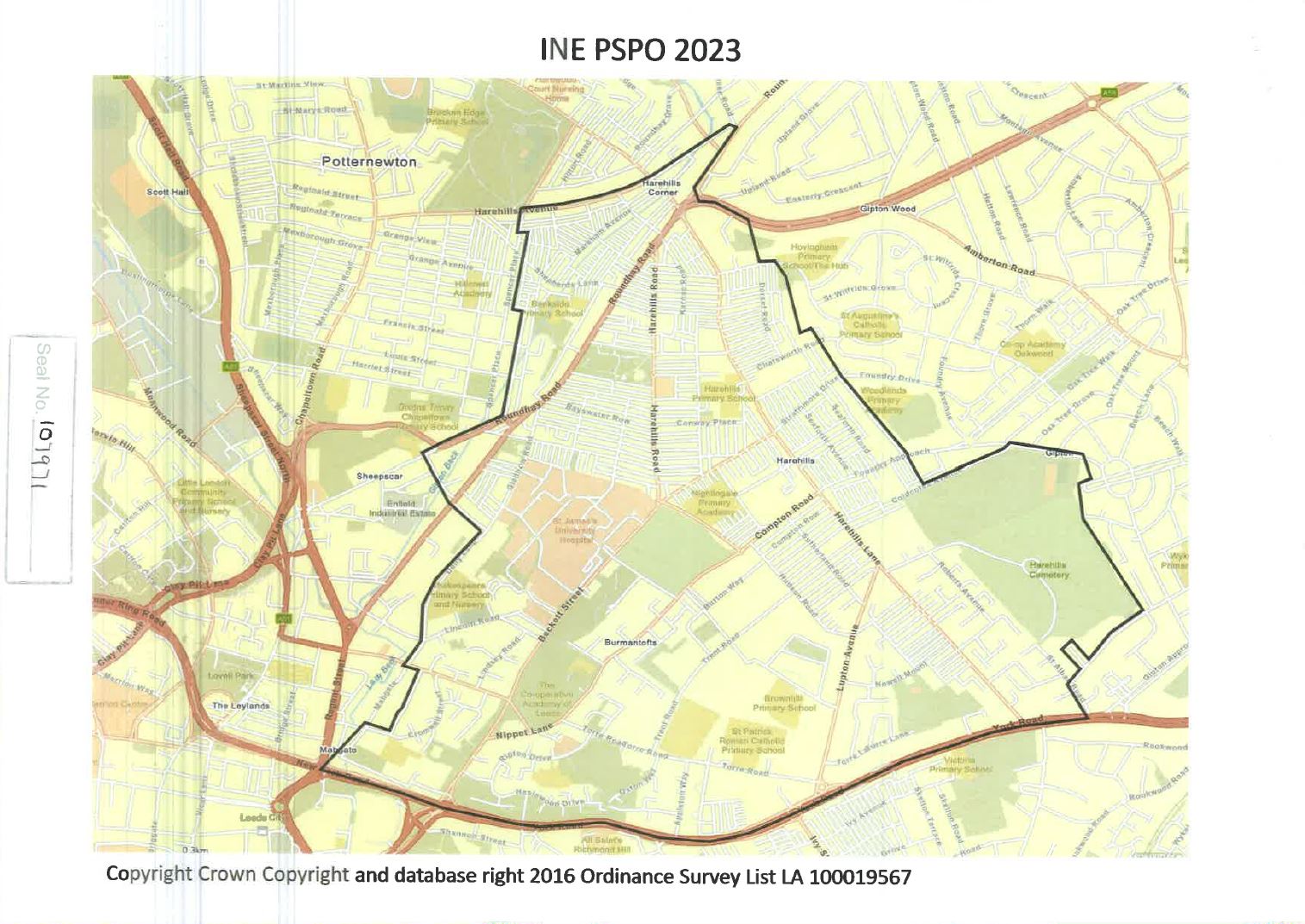 map showing the area covered by the Inner East Leeds PSPO