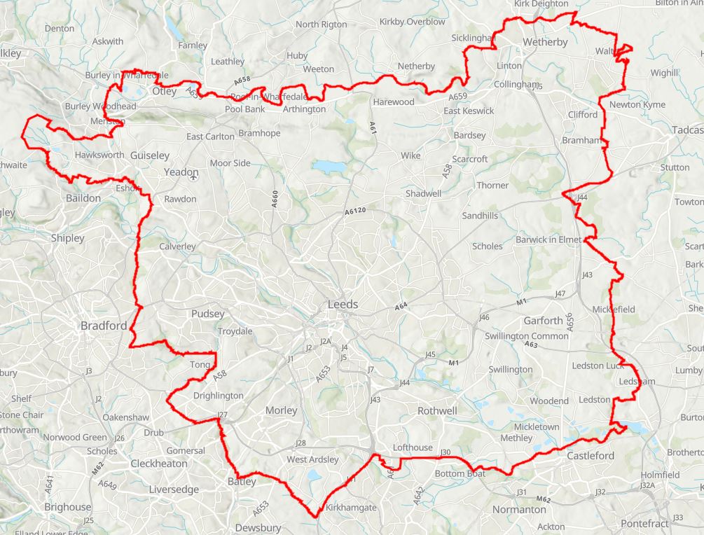 image showing the Leeds boundary area covered by the proposed PSPO